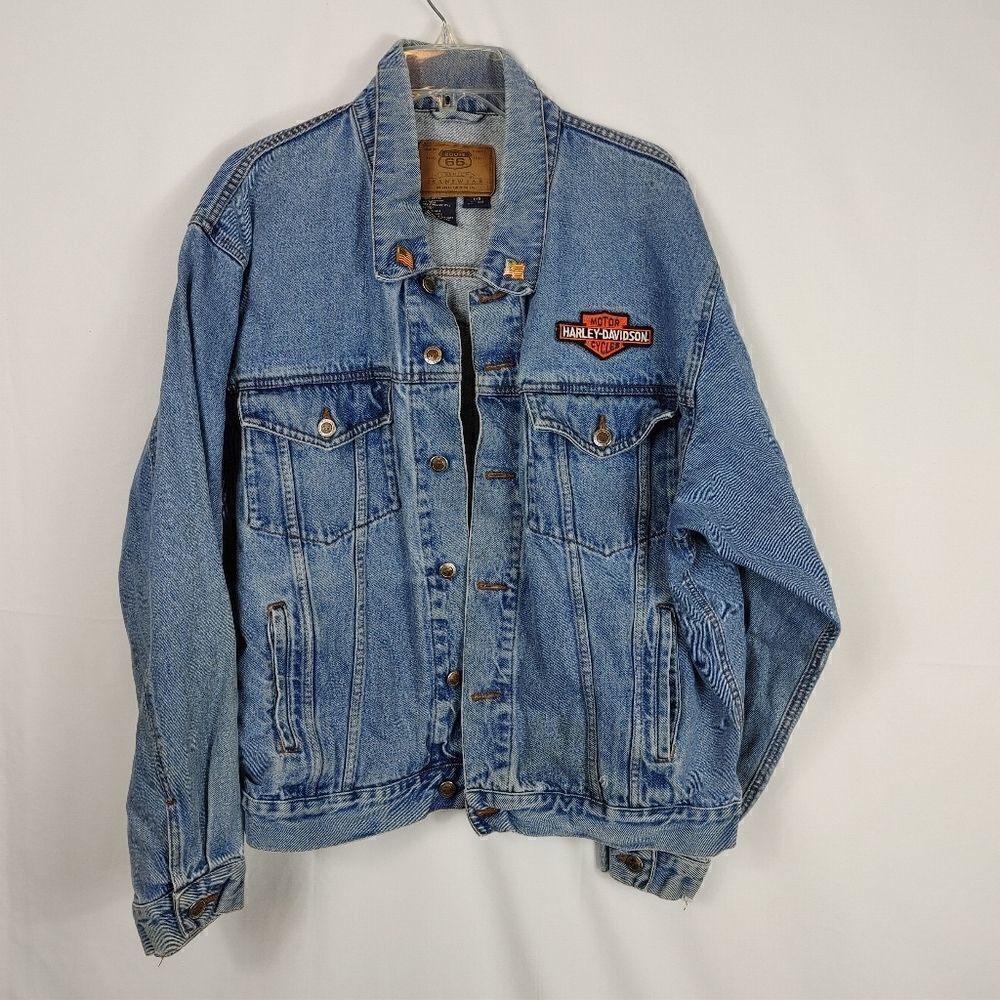 Harley Davidson Patch & Pins Route 66 Casual Denim Trucker Jacket Size Large.Ar